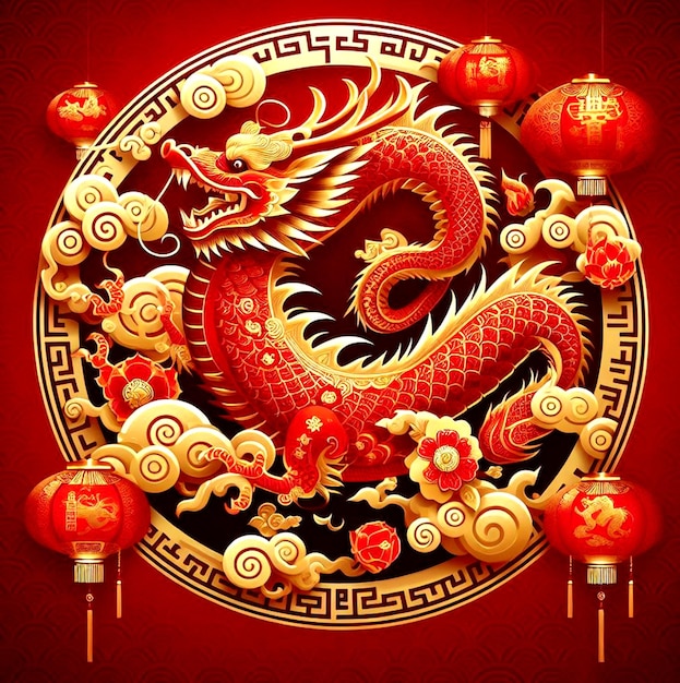 Photo arrière-plan du nouvel an chinois du dragon