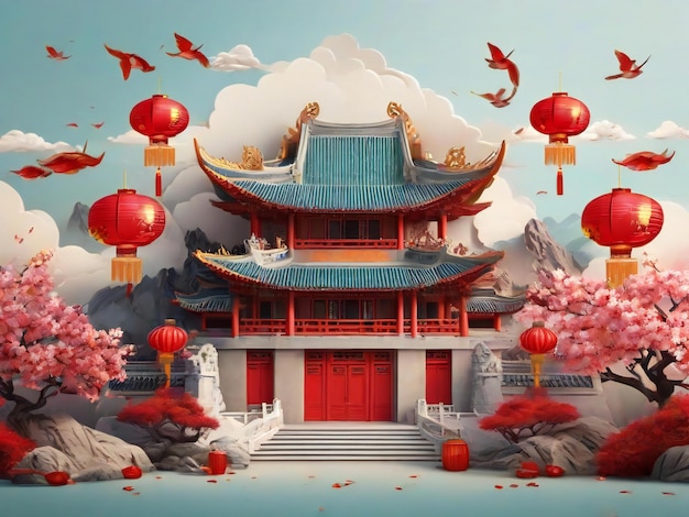 Arrière-plan du Nouvel An chinois Festival traditionnel du printemps papier peint hyper réaliste de meilleure qualité