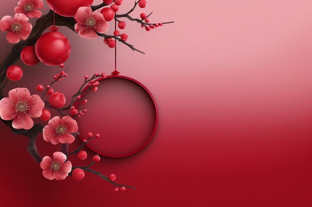 Arrière-plan du nouvel an chinois avec des lanternes traditionnelles, des fleurs de sakura et une copie de l'espace Année nouvelle lunaire