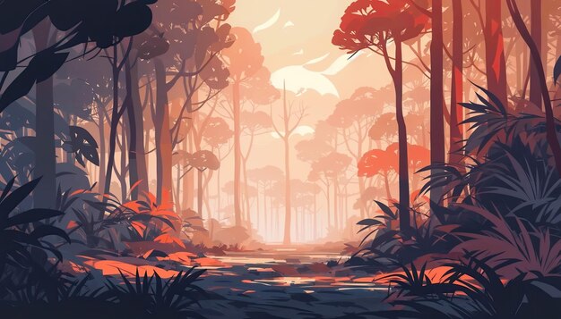Arrière-plan du paysage forestier tropical Illustration de dessin animé du paysage de la forêt tropicale