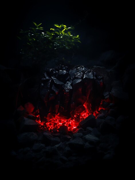 Photo arrière-plan du produit en pierre noire lumineuse rouge