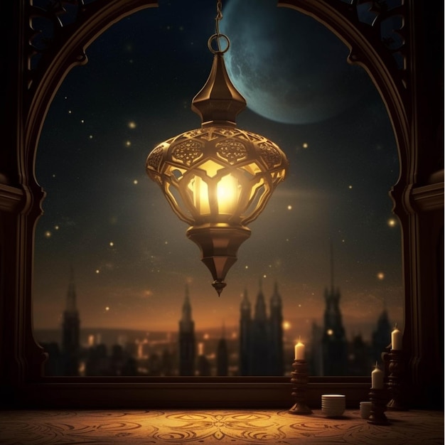 Arrière-plan du Ramadan Kareem avec une lanterne arabe et une mosquée