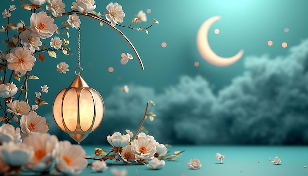 Arrière-plan du Ramadan Kareem avec des lanternes et des fleurs arabes