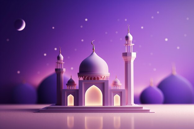 Photo arrière-plan du ramadan kareem avec une mosquée et la lune en 3d
