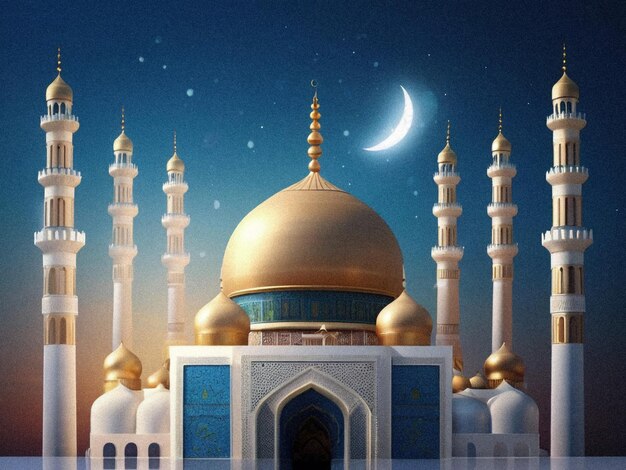 Photo arrière-plan du ramadan avec une mosquée avec un croissant de lune en arrière-plan