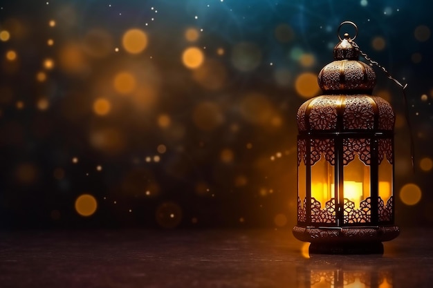 Arrière-plan du ramadan avec zone de texte de copie d'effet bokeh générée par ai