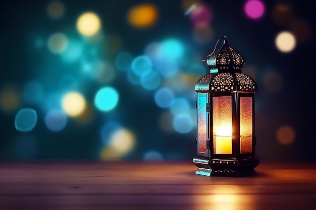 Photo arrière-plan du ramadan avec zone de texte de copie d'effet bokeh générée par ai