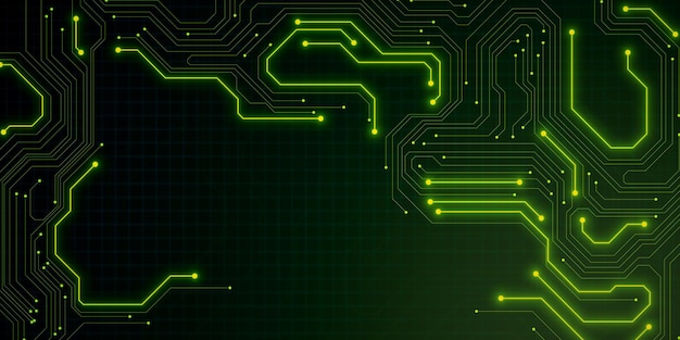 Arrière-plan du réseau de circuits verts numériques créatifs Concept de page d'atterrissage Innovation technologique et concept d'AI Rendering 3D