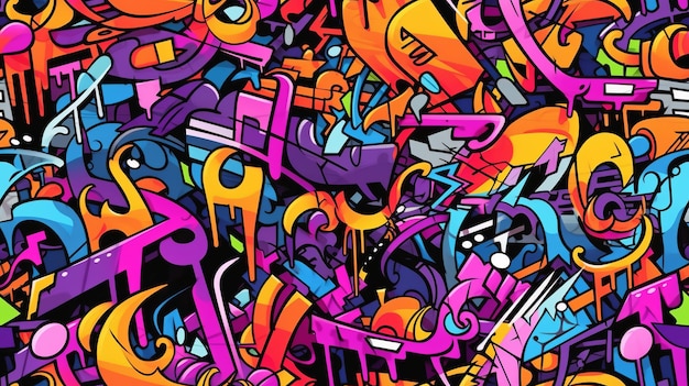 Arrière-plan dynamique sans couture inspiré de l'art de rue rempli d'éclaboussures vibrantes d'éléments de style graffiti de couleur