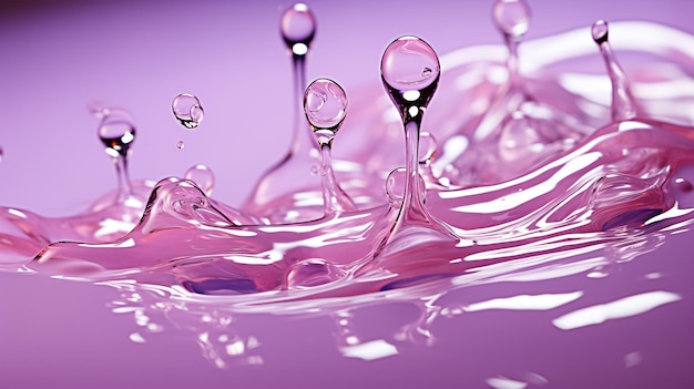 Arrière-plan d'eau et de bulles Gèle de sérum sur fond violet Texture de sérum de gel cosmétique transparent Concept de cosmétologie publicitaire