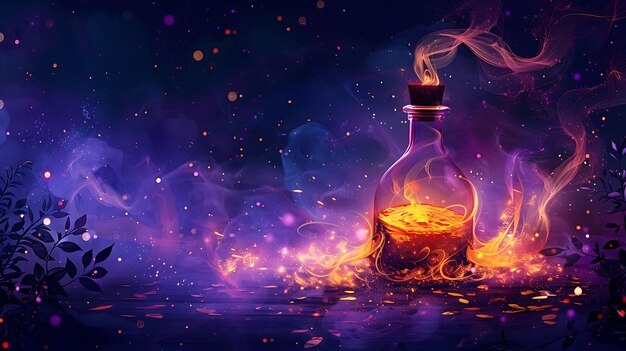 Arrière-plan de l'eau de potion magique avec des textures de bouteilles de potion mystique Sw Collage Layout Art