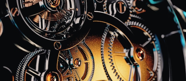 arrière-plan de l'engrenage d'horloge et illustration de rendu 3D abstraite