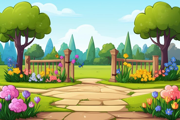 Photo arrière-plan et espace de copie des images du jardin de dessins animés