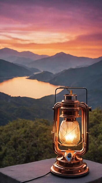 Arrière-plan esthétique avec lampe de projecteur au coucher du soleil