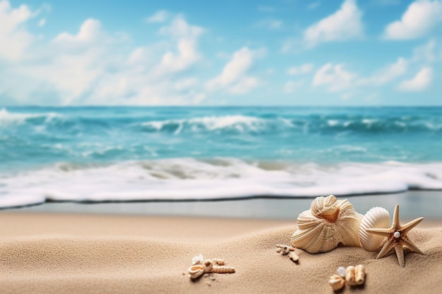 Arrière-plan d'été avec vue sur la plage et éléments
