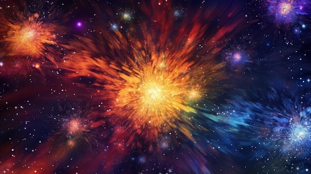 Arrière-plan d'étoiles galactiques vectorielles avec une explosion de feuGenerative AI