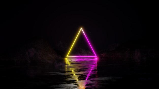 Photo arrière-plan de l'exposition abstraite avec des lumières au néon ultraviolettes qui brillent en lignes3d rendu