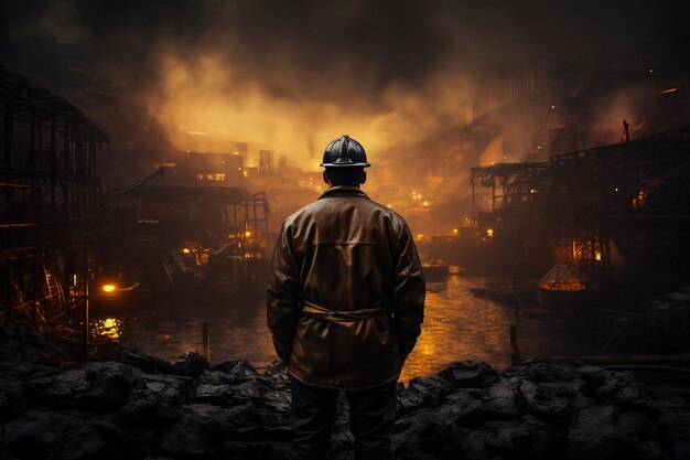 Arrière-plan de l'extraction du charbon avec les travailleurs vus derrière l'IA