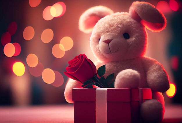 Arrière-plan festif Bunny background lapin boîte-cadeau concept d'amour AI générative