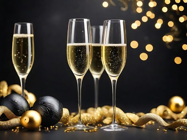 Arrière-plan de la fête du Nouvel An avec des verres de champagne