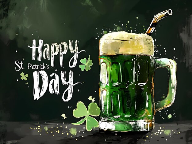 Photo arrière-plan de la fête de saint-patrick avec une bière verte irlandaise traditionnelle