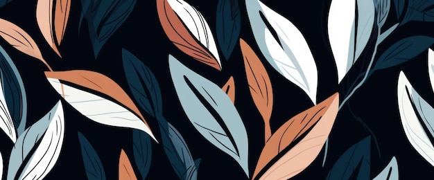 Un arrière-plan de feuilles aux couleurs blanc et bleu marine foncé, parfait pour l'automne, l'été et le printemps AI générative