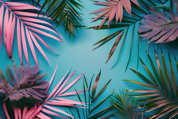 Arrière-plan de feuilles de palmiers tropicaux colorés pour le concept de mode d'été