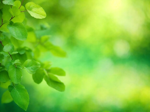 Photo arrière-plan de feuilles vertes par une journée ensoleillée avec bokeh et espace de copie ia générative