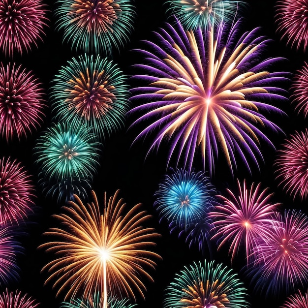 Arrière-plan de feux d'artifice de vacances avec des étincelles colorées et une lumière brillante sur le ciel noir de nuit pyrotechnique incroyable feux d'artifice colorés au spectacle de célébration concept de fond de vacances copier l'espace de texte publicitaire