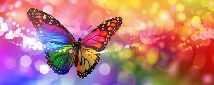 Photo arrière-plan de la fierté lgbt avec un motif de papillon aux couleurs de l'arc-en-ciel délicat et beau