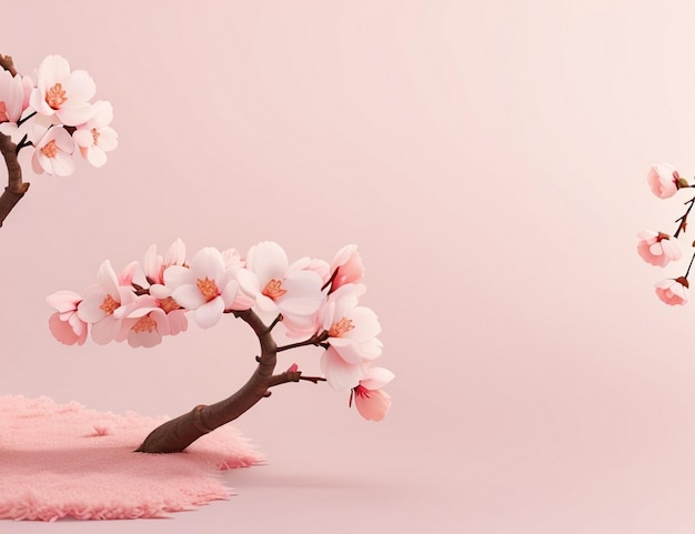 Arrière-plan de fleurs de cerisier japonaises avec une goutte d'eau 3D