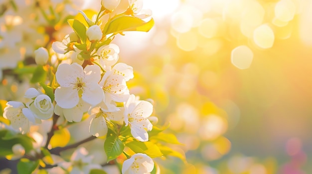 Arrière-plan de fleurs de printemps Belle scène naturelle avec des arbres en fleurs et des éruptions solaires IA générative