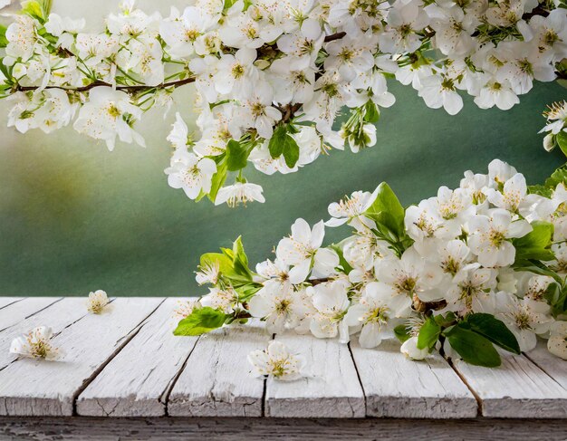 Arrière-plan de fleurs de printemps avec des fleurs blanches dans le sol en bois de la table