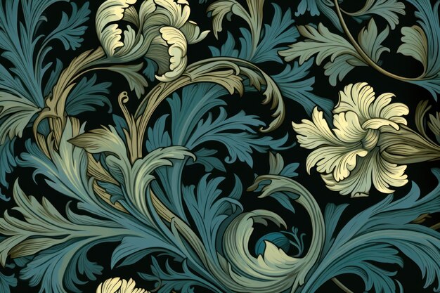 Arrière-plan floral bleu et blanc sans couture pour le designer dans le style de William Morris