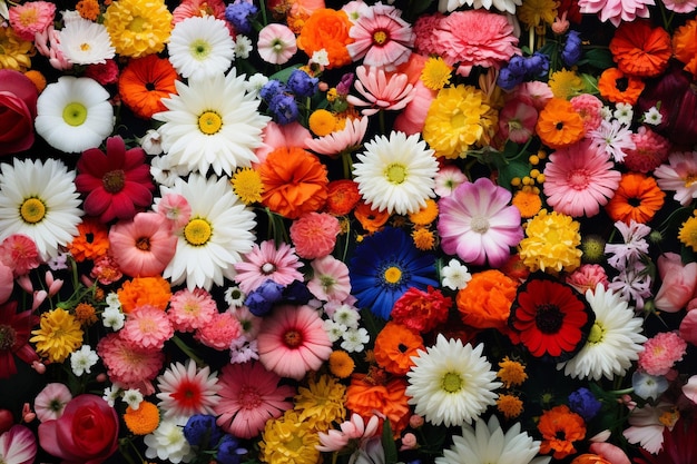 Arrière-plan floral avec différents types de fleurs
