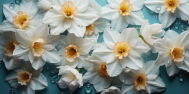 Arrière-plan floral du pays des merveilles pluvieux avec des gouttes d'eau