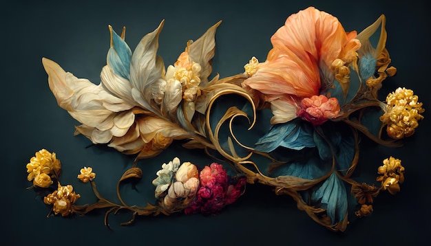 Arrière-plan floral élégant dans le style baroque Design d'art floral décoratif rétro Illustration numérique