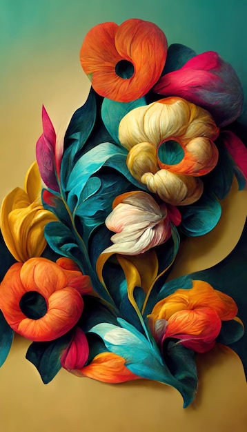 Arrière-plan floral élégant dans le style baroque Design d'art floral décoratif rétro Illustration numérique