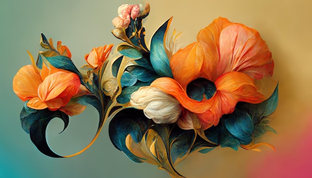 Arrière-plan floral élégant dans le style baroque Design d'art floral décoratif rétro Illustration numérique