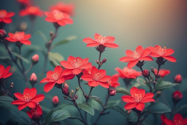 Arrière-plan floral avec une petite fleur rouge en fleurs Tonnage de couleur appliqué