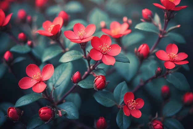 Arrière-plan floral avec une petite fleur rouge en fleurs Tonnage de couleur appliqué