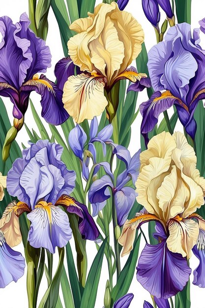 Arrière-plan floral de printemps avec illustration d'iris remixé à partir d'œuvres d'art du domaine public