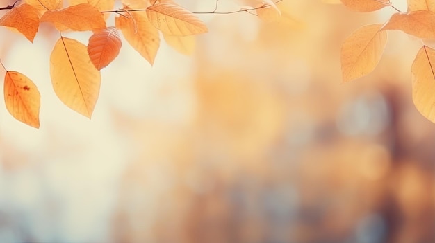 Photo arrière-plan flou d'automne avec des feuilles jaunes