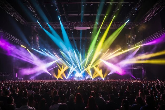 Arrière-plan flou de l'éclairage du concert de l'événement dans la salle de conférence