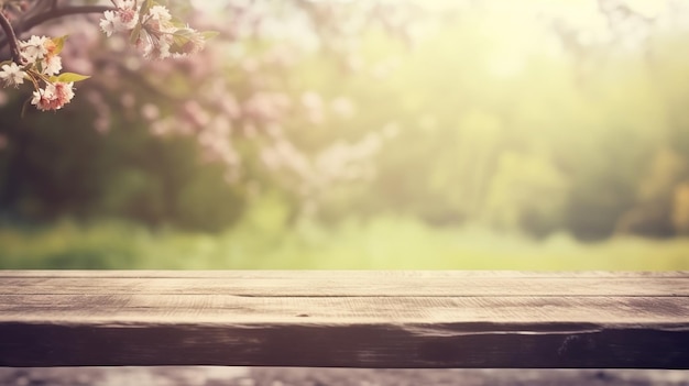 Arrière-plan flou de fond de printemps une planche de bois vide