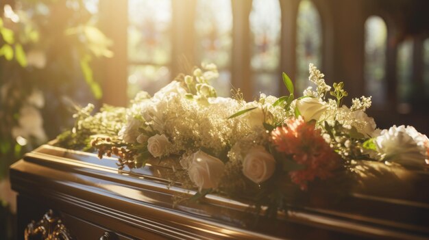 Photo l'arrière-plan flou des gens qui sont venus dire au revoir à un parent décédé dans l'église