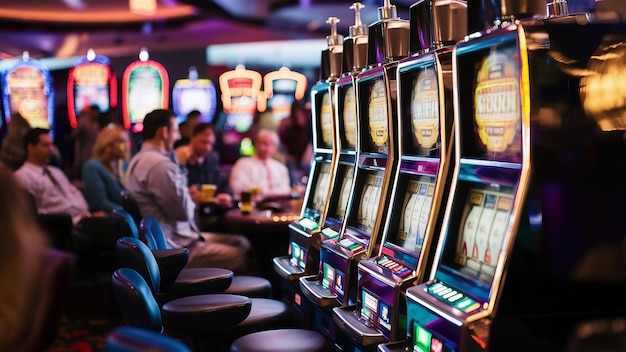 Arrière-plan flou des machines à sous au casino