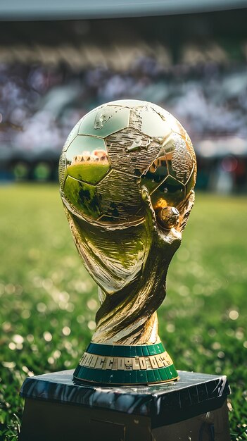 Photo arrière-plan de football sur l'herbe avec un trophée