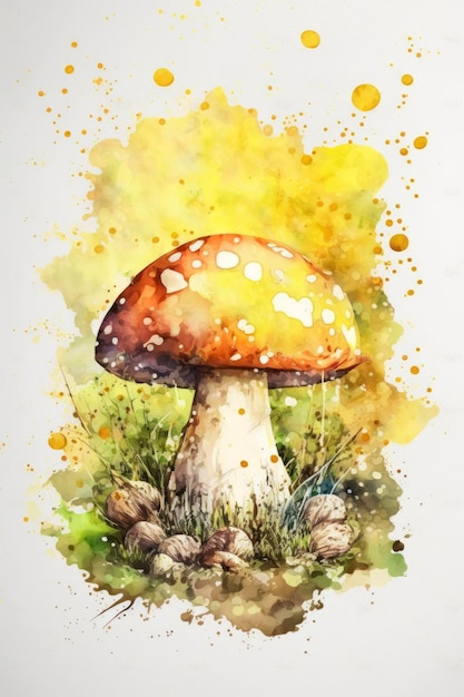 Arrière-plan forestier à l'aquarelle de champignon