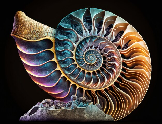 Photo arrière-plan fossile d'ammonite créé avec la technologie d'ia générative